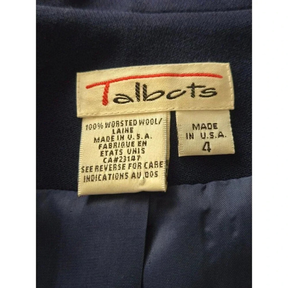 Talbots blue Worsted Wool 4 Button Blazer Made in USA Lined size 4 - Picture 4 of 5